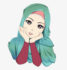 a cartoon drawing of a girl wearing a hijab with purple eyes