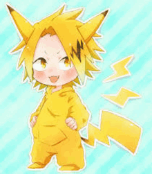 a chibi drawing of a person dressed as a pikachu .