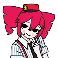 a drawing of a girl with red hair and a hat with a smiley face on it