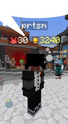 a screenshot of a minecraft game with the name prtsm on top