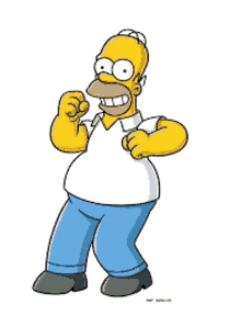 a cartoon drawing of homer simpson with a white shirt and blue pants