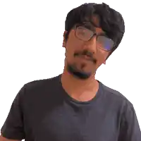 a man with glasses and a beard is making a funny face