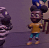 a cartoon character is standing next to another character