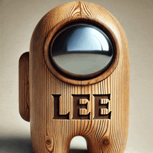 a wooden among us with the name lee carved into it