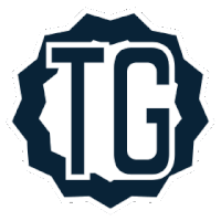 a blue and white logo with the letter tg in the center