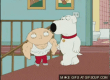 a cartoon of stewie and brian from the family guy standing next to each other