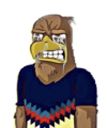 a cartoon of an eagle wearing a blue shirt and a mask on his face .