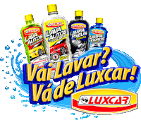 bottles of luxcar products are displayed on a poster