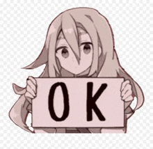 a girl is holding a sign that says ok on it .