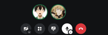 a screenshot of a video call with two anime characters in green circles