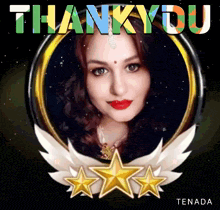 a picture of a woman in a circle with the words thank you