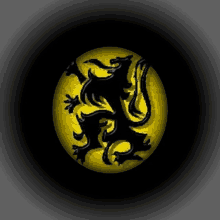 a yellow circle with a black lion in the center