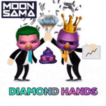 a poster for moon sama diamond hands shows two cartoon characters