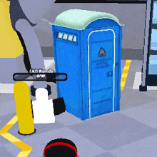 a blue portable toilet in a video game is being used by a player named all ronda