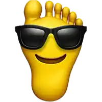 a yellow foot emoji wearing sunglasses and smiling