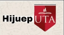 a logo for hijuep uta with a red shield and a book on it