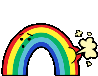 a cartoon rainbow with a face and a speech bubble coming out of it 's mouth .