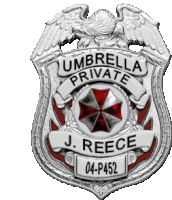 an umbrella private badge with the name j. reece on it