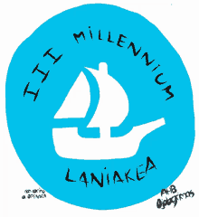 a blue circle with the word millennium and a boat in the center