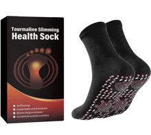 a pair of tourmaline slimming health socks next to their box