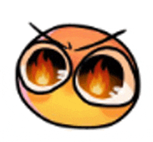 an angry smiley face with flames coming out of its eyes on a white background .