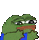 a pixel art of a green frog wearing sunglasses and blue pants .