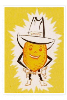 a cartoon of a peanut wearing a cowboy hat and boots