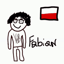 a drawing of a person named fabian with a flag in the background