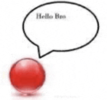 a red ball is standing next to a speech bubble that says hello boo .