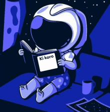 a cartoon illustration of an astronaut reading a book titled ki koro