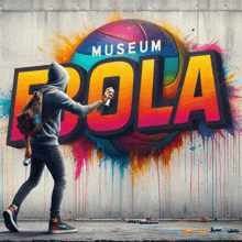 a man is spray painting graffiti on a wall that says museum bola