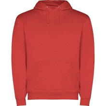 a red hoodie with a white background has a hood