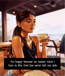 a painting of a woman holding a glass of wine with the caption i 'm happy