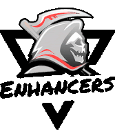 a logo for enhancer v with a grim reaper