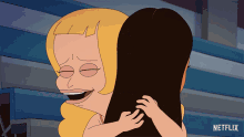 a cartoon of a woman hugging another woman with a netflix logo in the corner