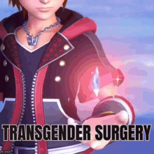 a picture of a cartoon character with the words transgender surgery on it
