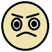 a pixel art drawing of a smiley face with a serious expression