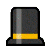 a black top hat with a yellow stripe