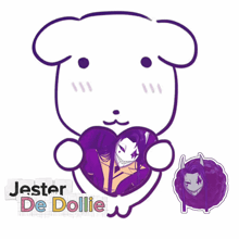 a drawing of a white teddy bear holding a heart with a picture of a demon inside of it