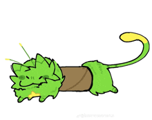 a drawing of a green monster laying on a roll