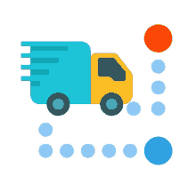 a delivery truck is surrounded by blue and red dots