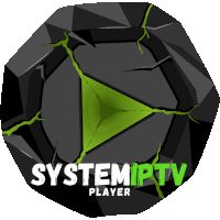 a logo for system iptv player shows a green play button