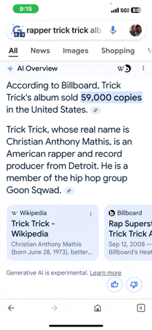 a phone screen shows a rapper trick trick album