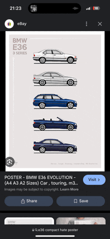 a bmw e36 3 series poster is displayed on a phone