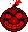 a pixel art illustration of a red pumpkin with a red ribbon coming out of it 's mouth .