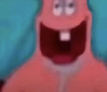 patrick star from spongebob squarepants is making a funny face with his mouth wide open .