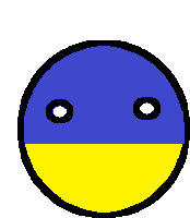 a blue and yellow circle with two white circles in it