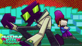 a cartoon drawing of a man and a monster with the words clash week megamix on the bottom