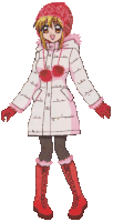 a drawing of a girl wearing a white coat and black boots