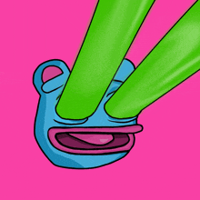 a cartoon of a frog with a pink tongue and green eyes